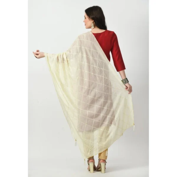 Generic Women's Chanderi Self design Dupatta (Off White, Length: Free Size) - Image 4