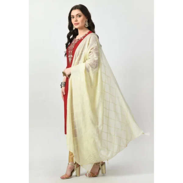 Generic Women's Chanderi Self design Dupatta (Off White, Length: Free Size) - Image 3