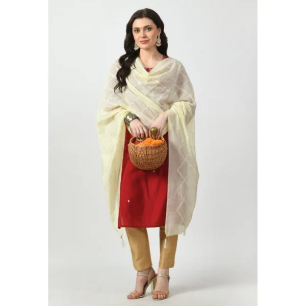 Generic Women's Chanderi Self design Dupatta (Off White, Length: Free Size) - Image 2