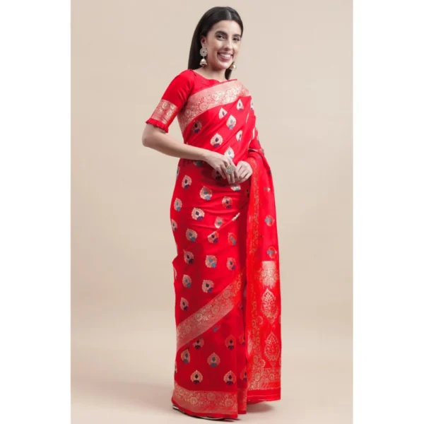 Generic Women's Kanjivaram Silk Designer Weaving Saree With Unstitched Blouse (Red, 5.50 Mtrs) - Image 2