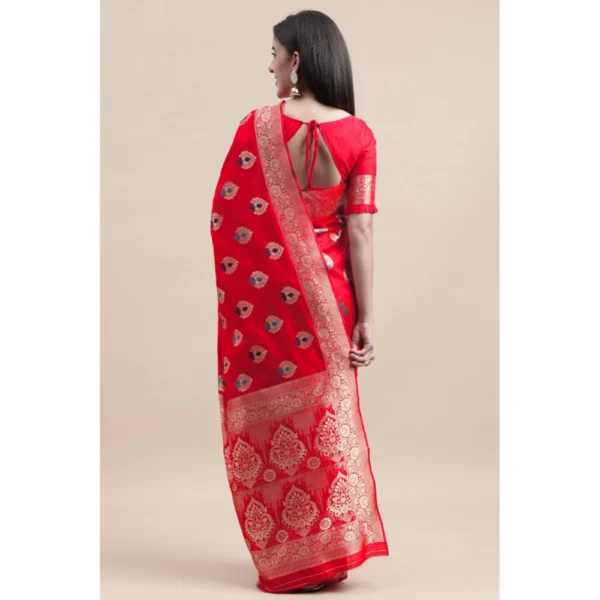 Generic Women's Kanjivaram Silk Designer Weaving Saree With Unstitched Blouse (Red, 5.50 Mtrs) - Image 3