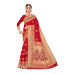 Generic Women’s Banarasi Silk Designer Weaving Saree With Unstitched Blouse (Red, 5.50 Mtrs)