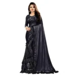 Generic Women’s Malai Lining Solid Saree With Unstitched Blouse (Black, 5.5 Mtr)