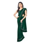 Generic Women’s Lycra Solid Saree With Unstitched Blouse (Green, 5.5 Mtr)