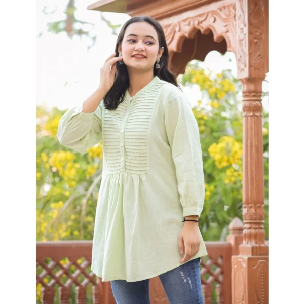 Generic Women's Cotton Solid Full Sleeve Band collar Tunic (Green) - Image 4