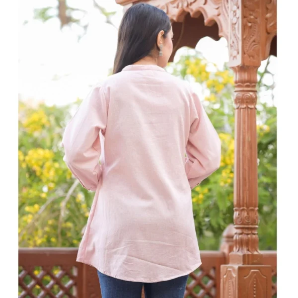 Generic Women's Cotton Solid Full Sleeve Band collar Tunic (Peach) - Image 3