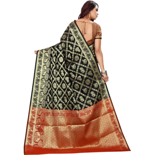 Generic Women's Jacquard Woven Saree With Unstitched Blouse 5.5Mtr (Black) - Image 2