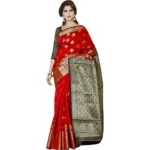 Generic Women’s Jacquard Woven Saree With Unstitched Blouse 5.5Mtr (Red)