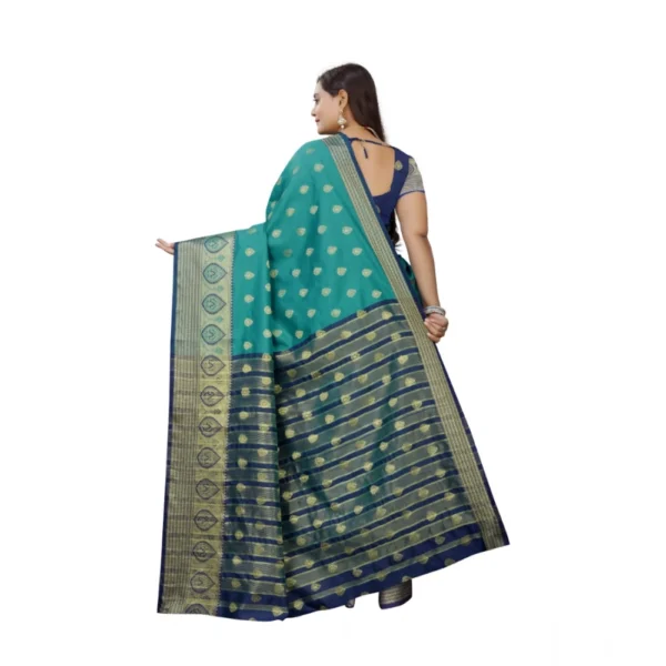 Generic Women's Silk Blend Woven Saree With Unstitched Blouse 5.5Mtr (Dark Blue-Green) - Image 4