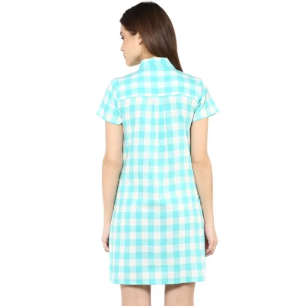 Generic Women's Rayon Checkered Short Sleeve Above Knee Dress (SkuBlue - White) - Image 7