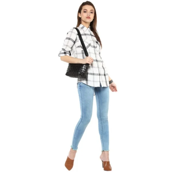 Generic Women's Rayon Checkered Long Sleeves Standard Length Shirt (Black - White) - Image 5