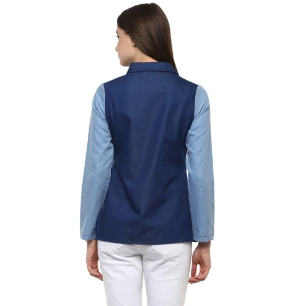 Generic Women's Denim Patch Work Long Sleeves Regular Top (Blue) - Image 6