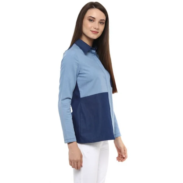 Generic Women's Denim Patch Work Long Sleeves Regular Top (Blue) - Image 3