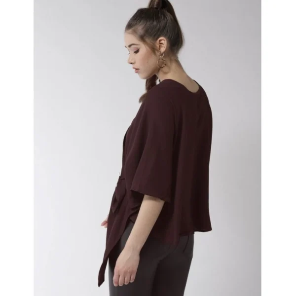 Generic Women's Polyester Solid Cape Sleeve Top (Maroon) - Image 5