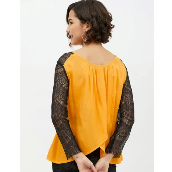 Generic Women's Rayon Lace Inserts Long Sleeves Top (Yellow) - Image 7