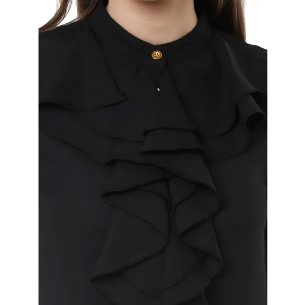 Generic Women's Polyester Ruffled Long Sleeves Top (Black) - Image 2