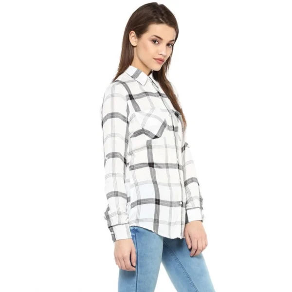 Generic Women's Rayon Checkered Long Sleeves Standard Length Shirt (Black - White) - Image 3