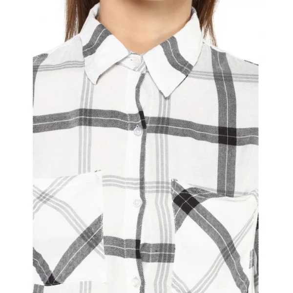 Generic Women's Rayon Checkered Long Sleeves Standard Length Shirt (Black - White) - Image 2