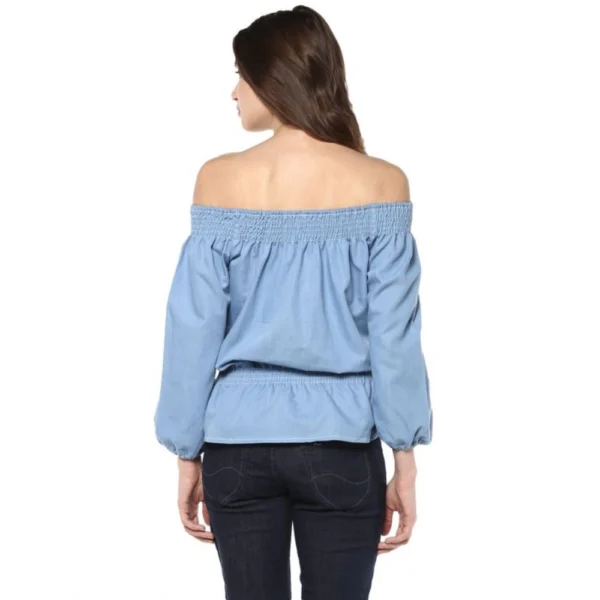 Generic Women's Denim Solid 3-4th Sleeves Regular Top (Blue) - Image 7