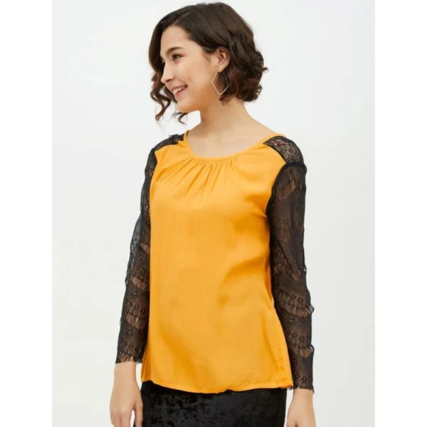 Generic Women's Rayon Lace Inserts Long Sleeves Top (Yellow) - Image 3