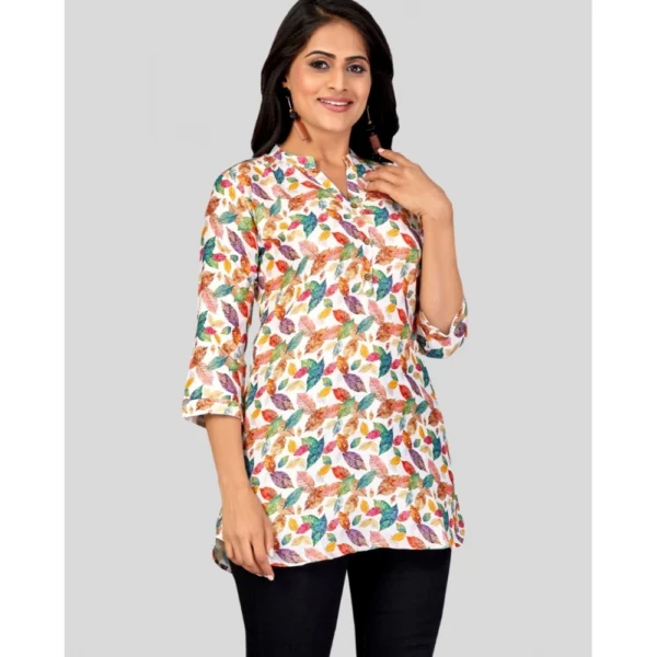 Generic Women's Cotton Blend Mandarin Collar 3/4 Sleeves Short Top (Multicolor) - Image 5