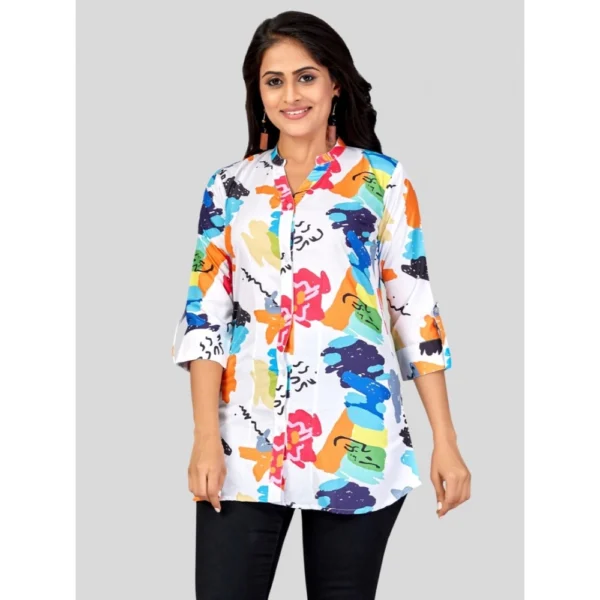 Generic Women's Poly Crepe Mandarin Collar 3/4 Sleeves Short Top (Multicolor) - Image 2