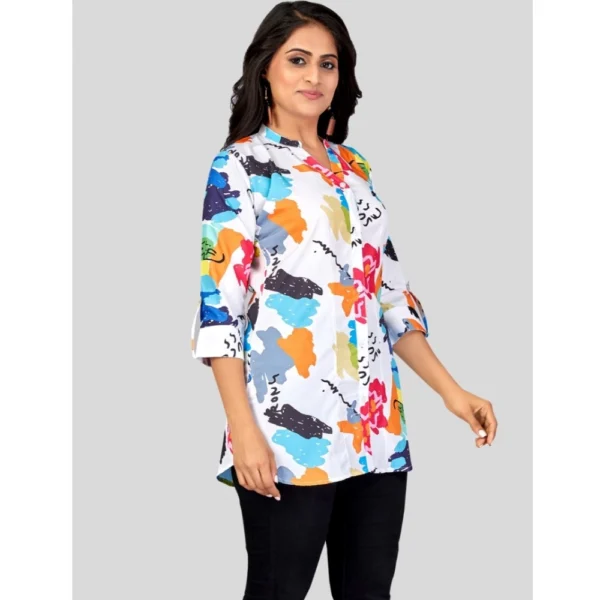 Generic Women's Poly Crepe Mandarin Collar 3/4 Sleeves Short Top (Multicolor) - Image 5