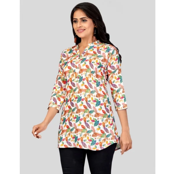 Generic Women's Cotton Blend Mandarin Collar 3/4 Sleeves Short Top (Multicolor) - Image 2