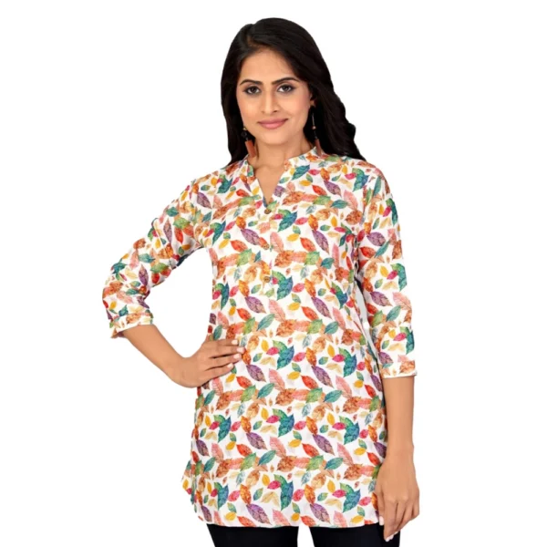 Generic Women's Cotton Blend Mandarin Collar 3/4 Sleeves Short Top (Multicolor)