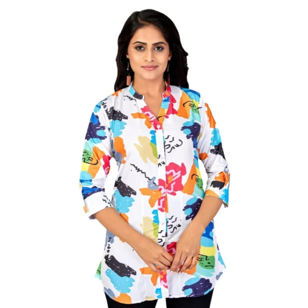 Generic Women's Poly Crepe Mandarin Collar 3/4 Sleeves Short Top (Multicolor)