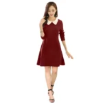 Generic Women’s Polyster Solid Collar 3-4th Dresses (Maroon)