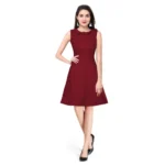 Generic Women’s Polyster Solid Round Neck Sleeveless Dresses (Maroon)